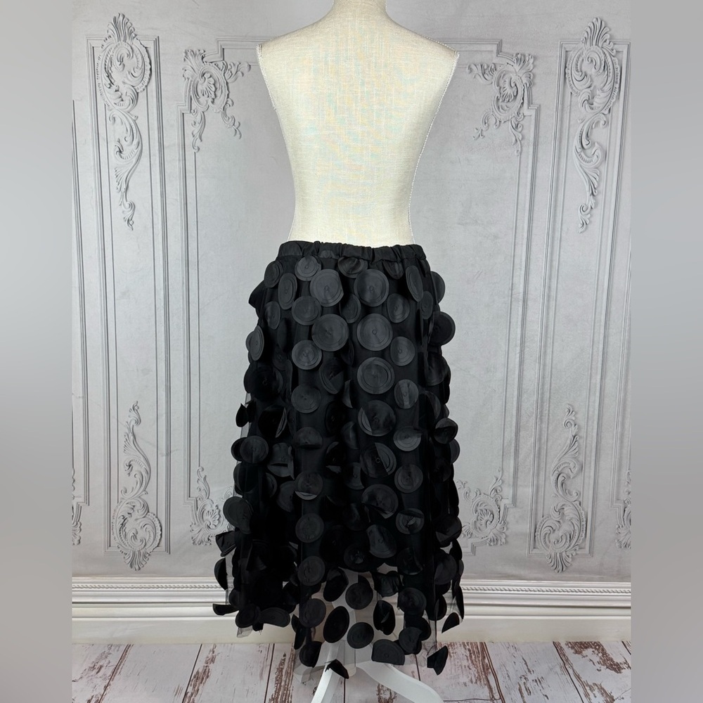Elegant Polka Dot Tull Mesh Black 3D Patchwork A-Line Midi Skirt - Picture 8 of 8
